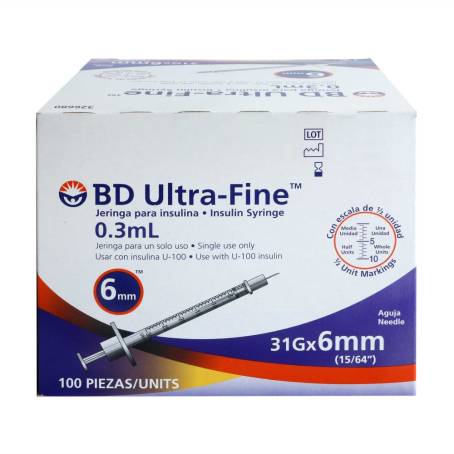 Jeringa para Insulina BD Ultra Fine 0.3 ml 31 g x 6 mm 100 pzas a precio de  socio