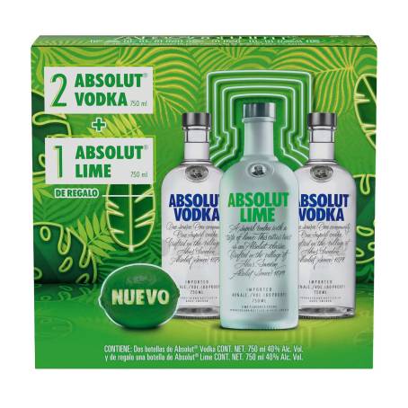 Vodka Absolut Blue 2 Botellas de 750 ml + 1 botella de Absolut Lime de 750  ml | Sam's Club