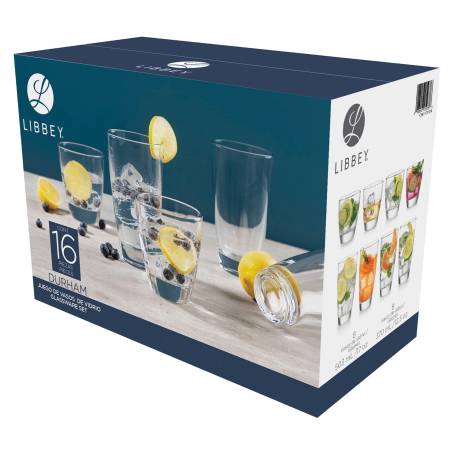 Libbey Juego de 16 Vasos de Vidrio Impressions de 493 ml y 369 ml